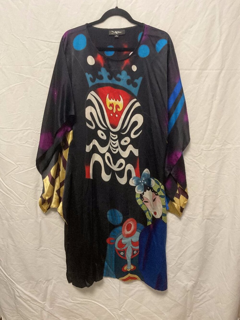 100% Silk Multicolor Print Kaftan Tunic Dress Size XL